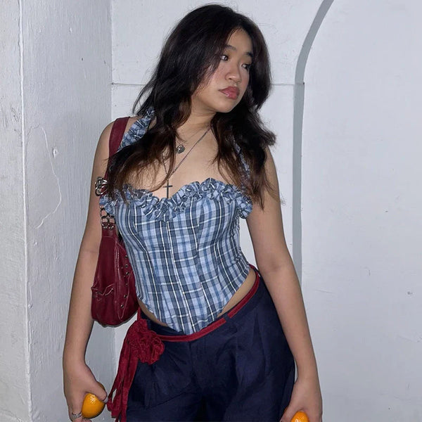Plaid Halter Top and Pants Set