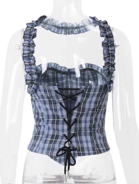 Plaid Halter Top and Pants Set