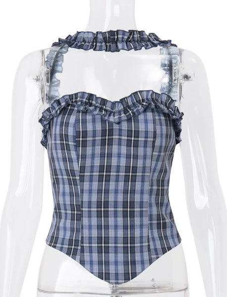 Plaid Halter Top and Pants Set