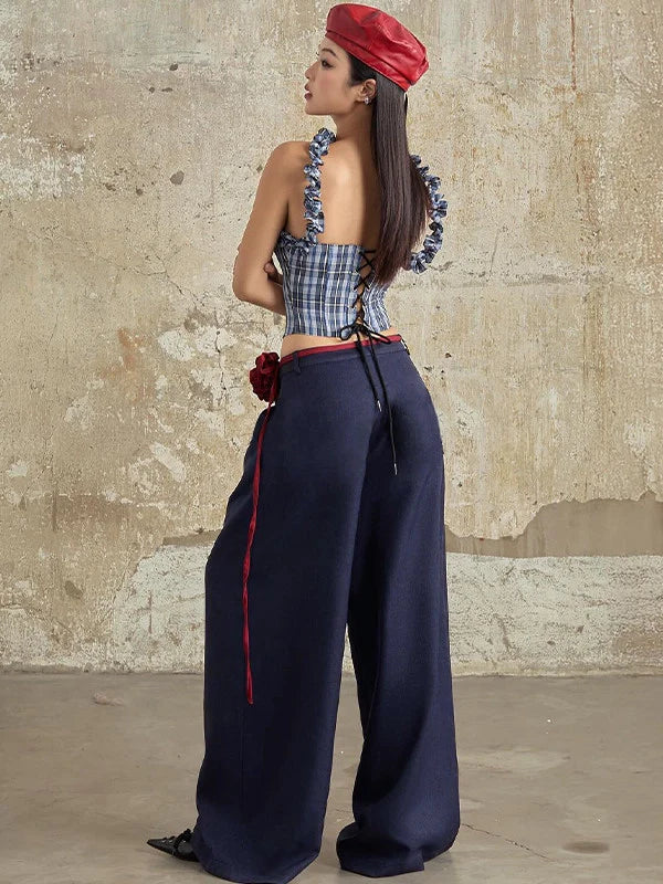 Plaid Halter Top and Pants Set