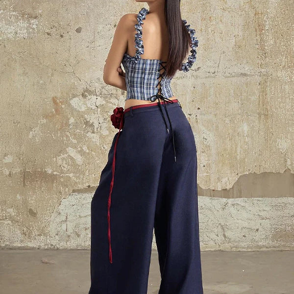 Plaid Halter Top and Pants Set