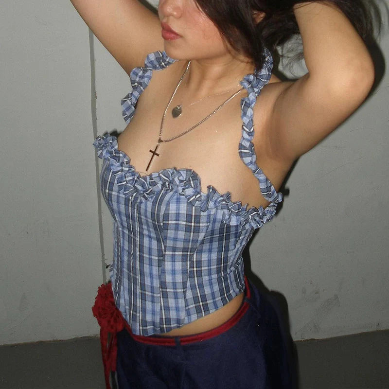 Plaid Halter Top and Pants Set