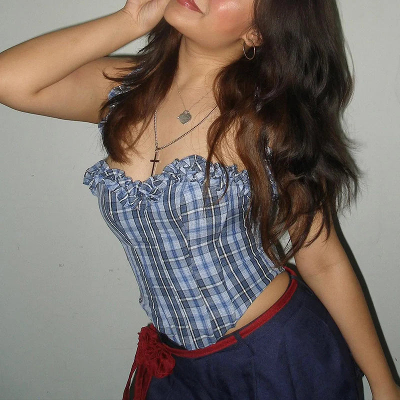 Plaid Halter Top and Pants Set