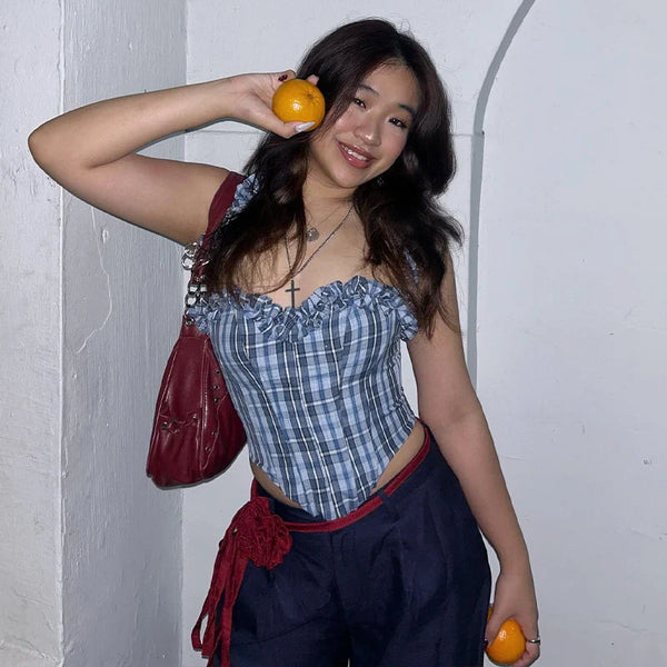 Plaid Halter Top and Pants Set