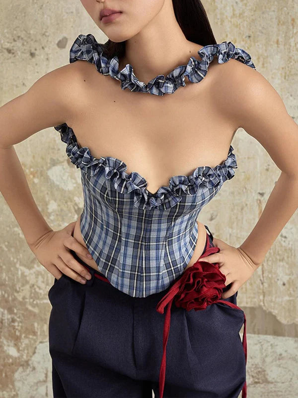 Plaid Halter Top and Pants Set