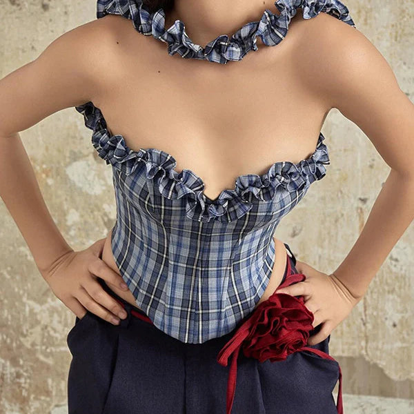 Plaid Halter Top and Pants Set
