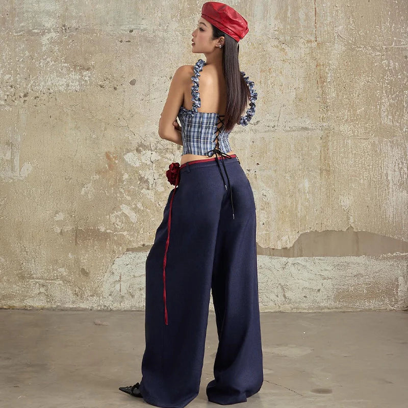 Plaid Halter Top and Pants Set