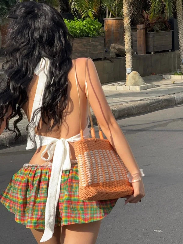 Plaid Pleated High Waist Mini Skirt