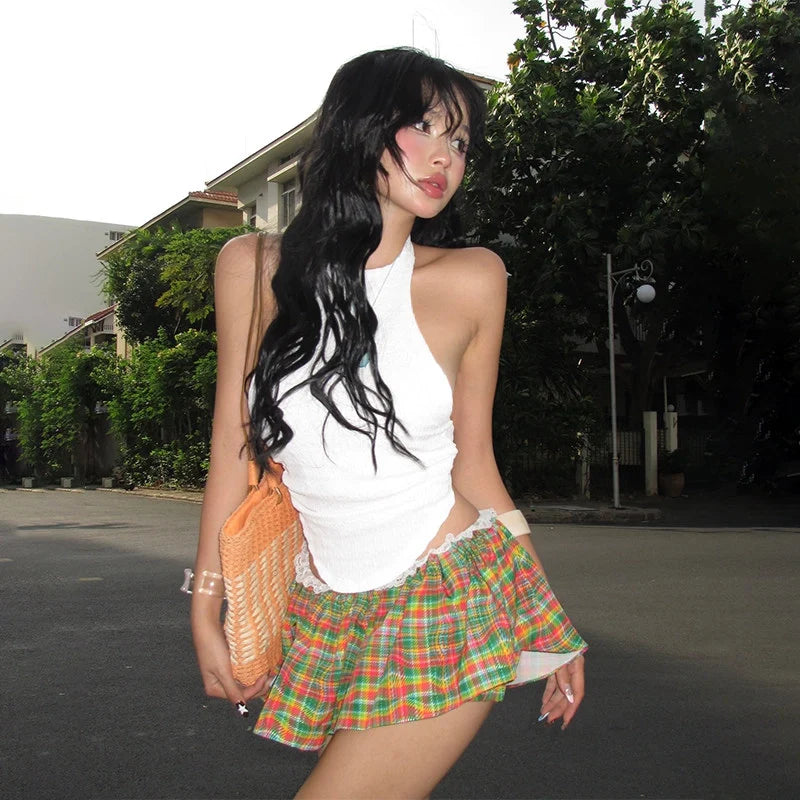 Plaid Pleated High Waist Mini Skirt