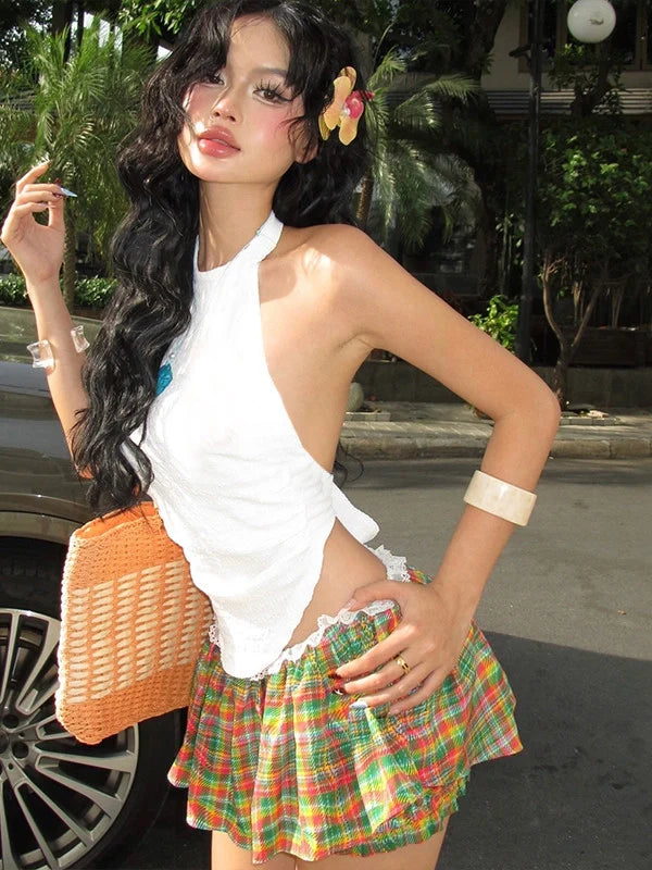 Plaid Pleated High Waist Mini Skirt