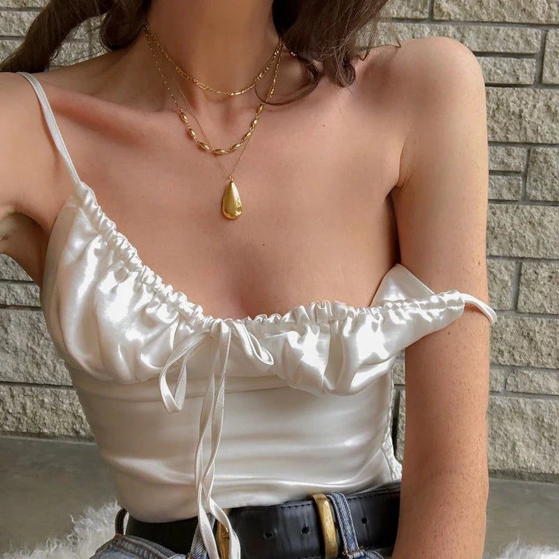 Pleated Lace-Up Satin Cami [PHXBQT9K]