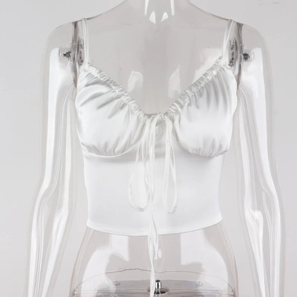 Pleated Lace-Up Satin Cami