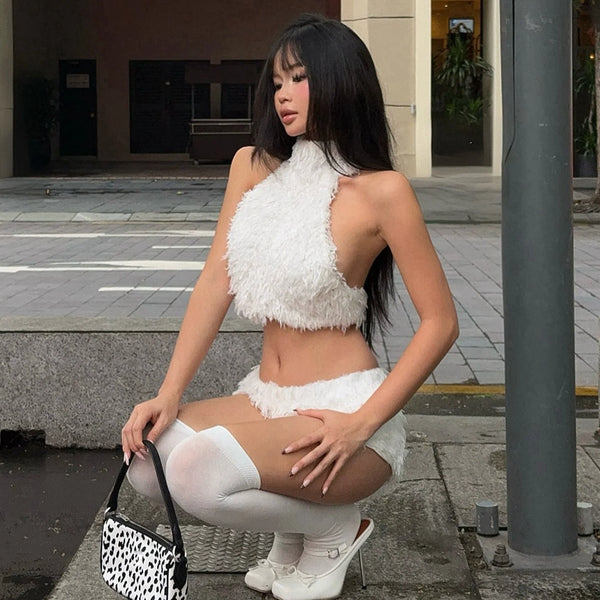 Plush Halter Neck Short Set