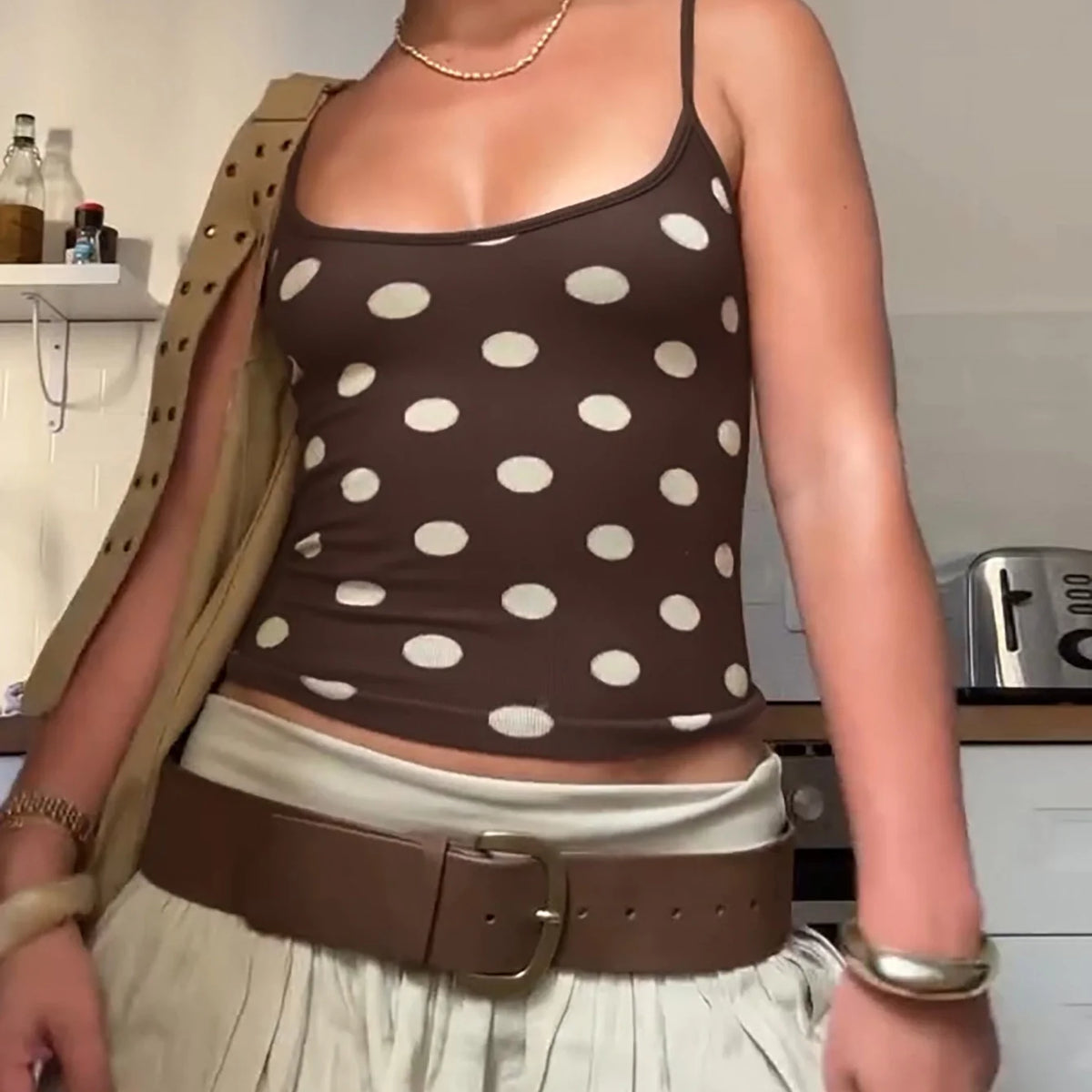 Mirella Polka Dot Backless Crop Top