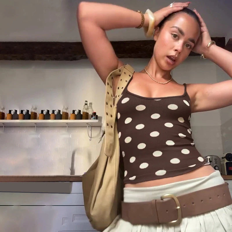 Mirella Polka Dot Backless Crop Top