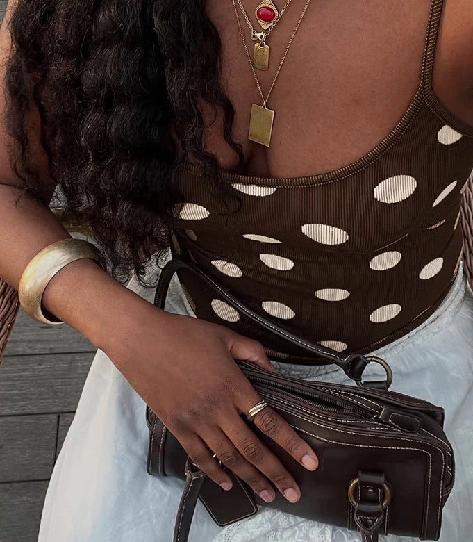 Mirella Polka Dot Backless Crop Top