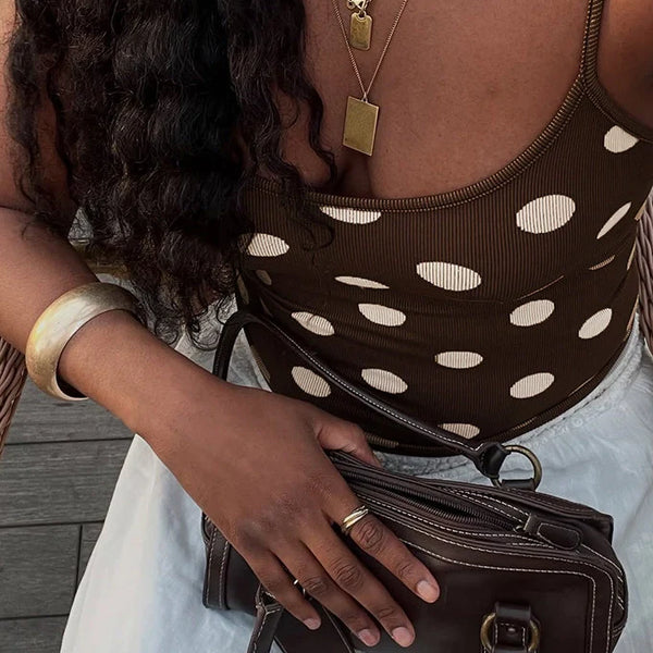 Mirella Polka Dot Backless Crop Top