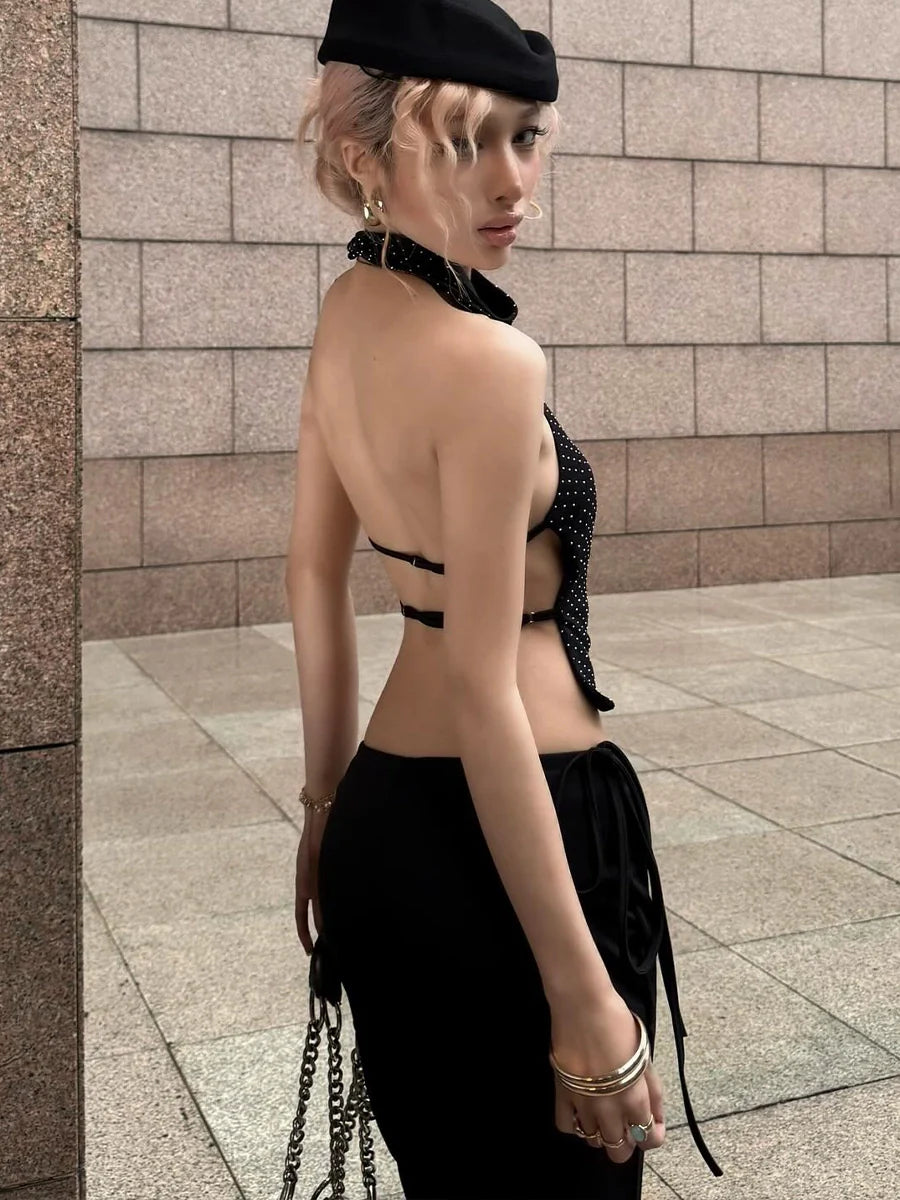 Polka Dot Backless Halter Top