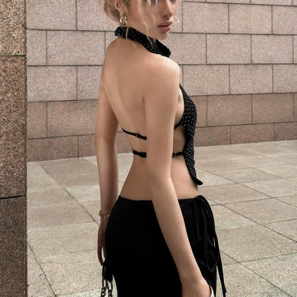 Polka Dot Backless Halter Top