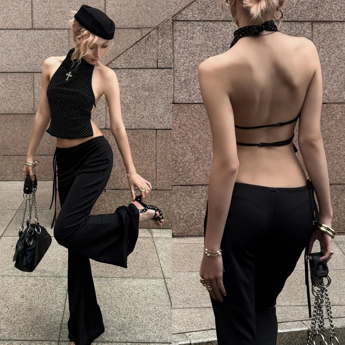 Polka Dot Backless Halter Top
