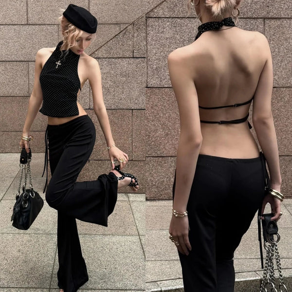 Polka Dot Backless Halter Top