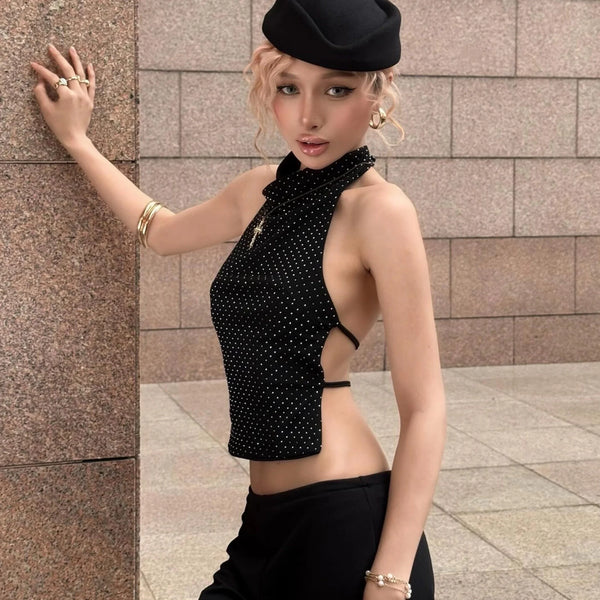 Polka Dot Backless Halter Top