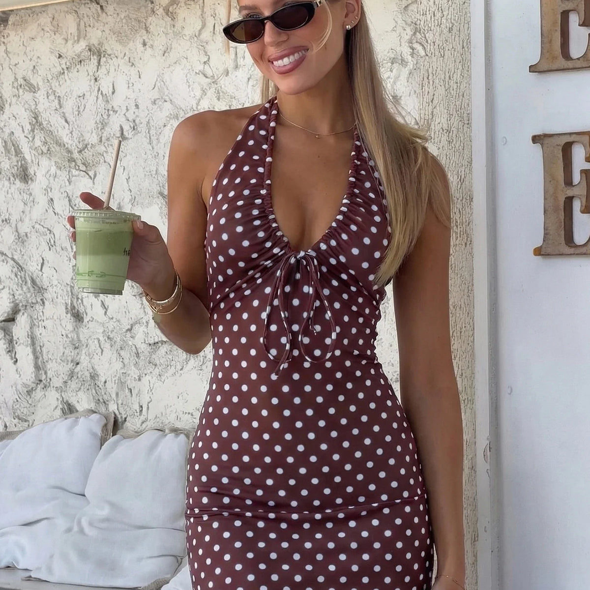 Polka Dot Bodycon Midi Dress