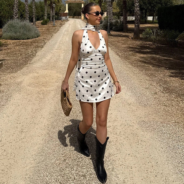 Elena Polka Dot Halter Mini Dress