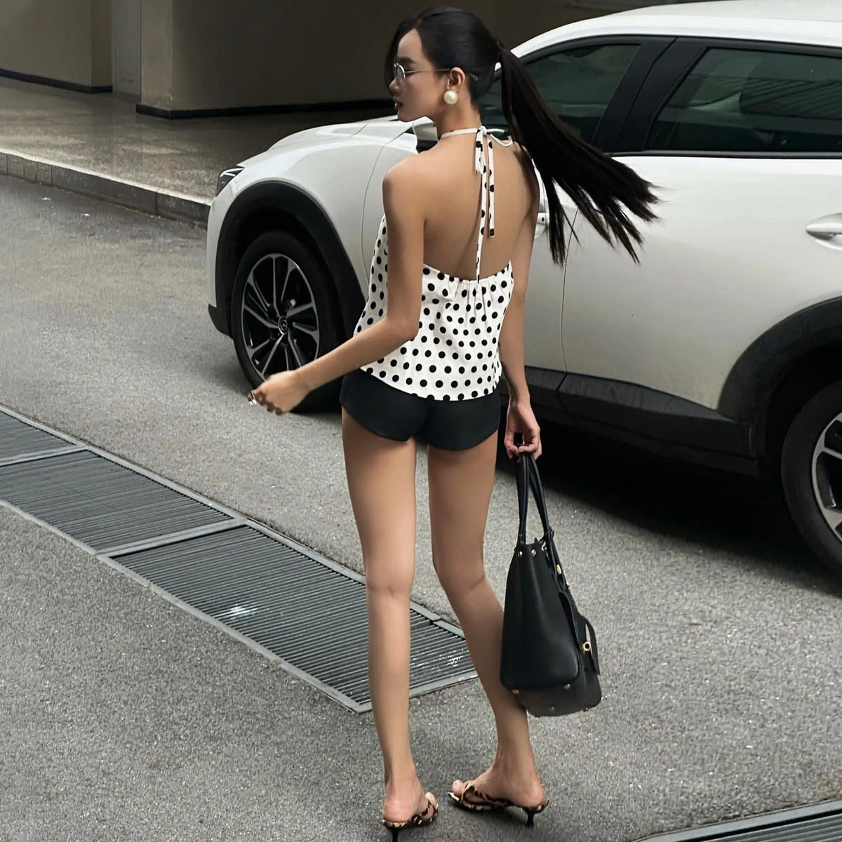 Elena Polka Dot Halter Neck Top