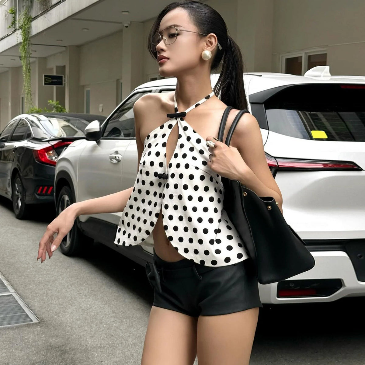 Elena Polka Dot Halter Neck Top