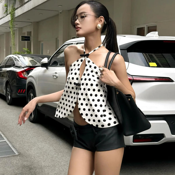 Elena Polka Dot Halter Neck Top