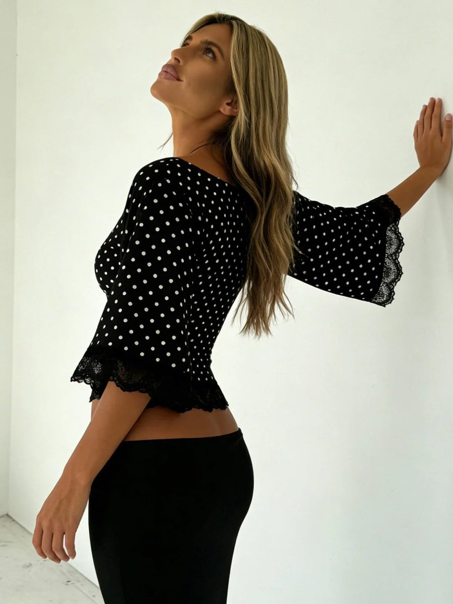 Polka Dot Lace V-Neck Top