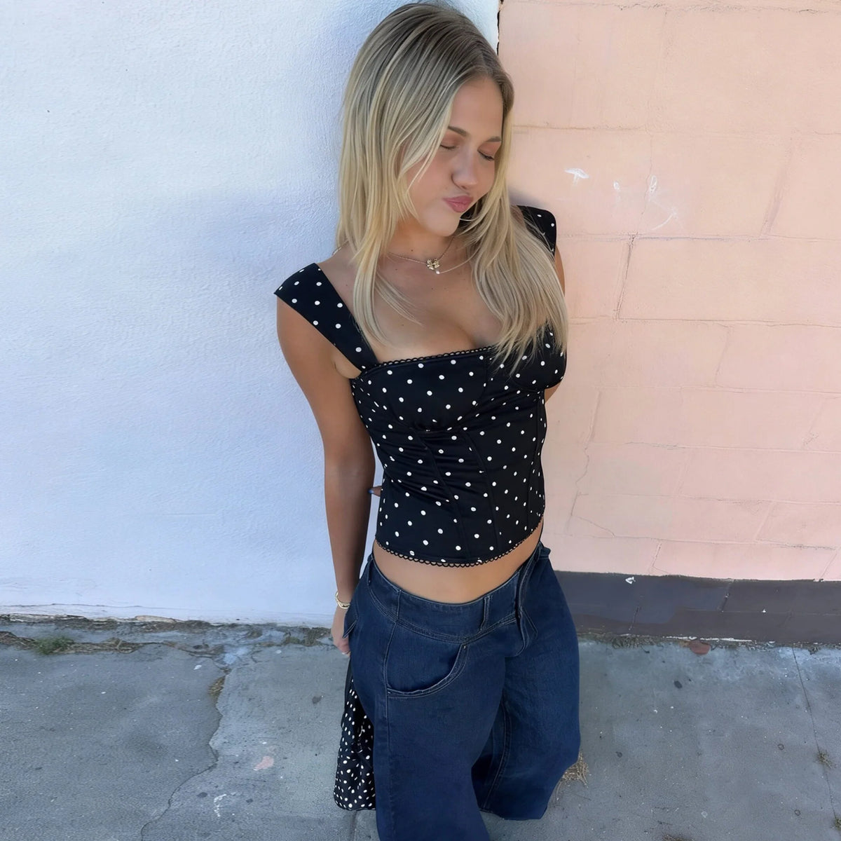 Polka Dot One Shoulder Top