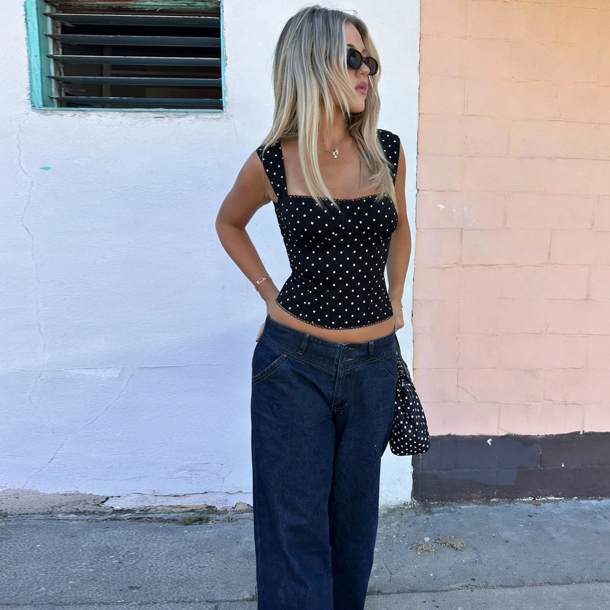 Polka Dot One Shoulder Top