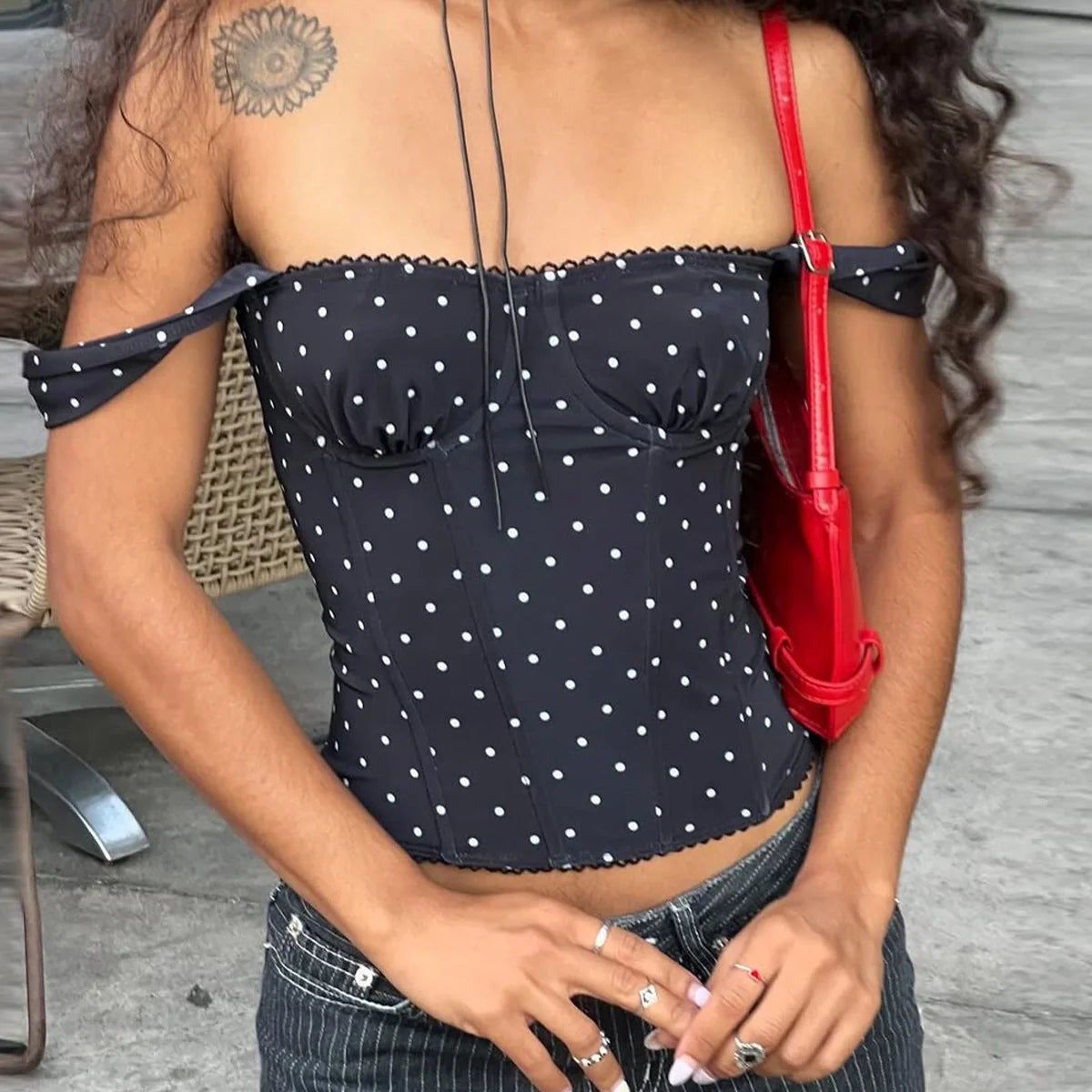 Polka Dot One Shoulder Top