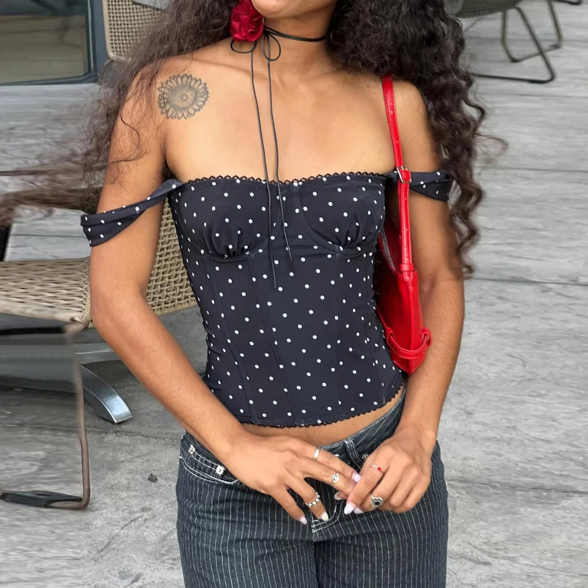Polka Dot One Shoulder Top