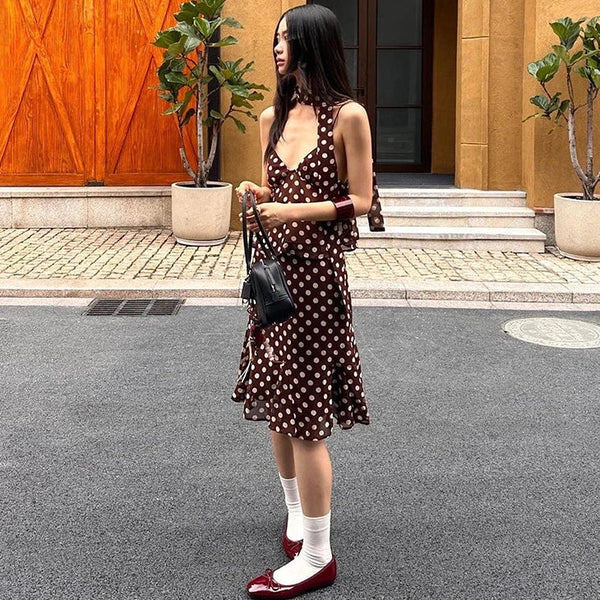 Polka Dot Two-Piece Skirt Set