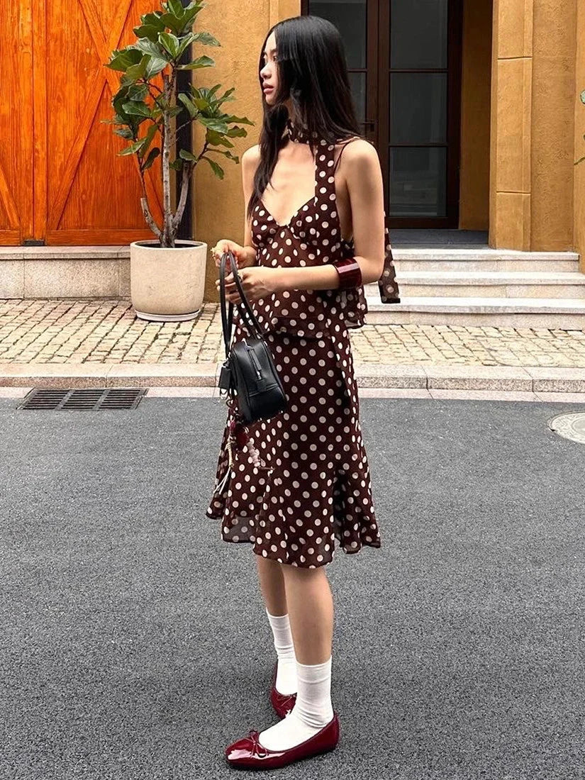 Polka Dot Two-Piece Skirt Set