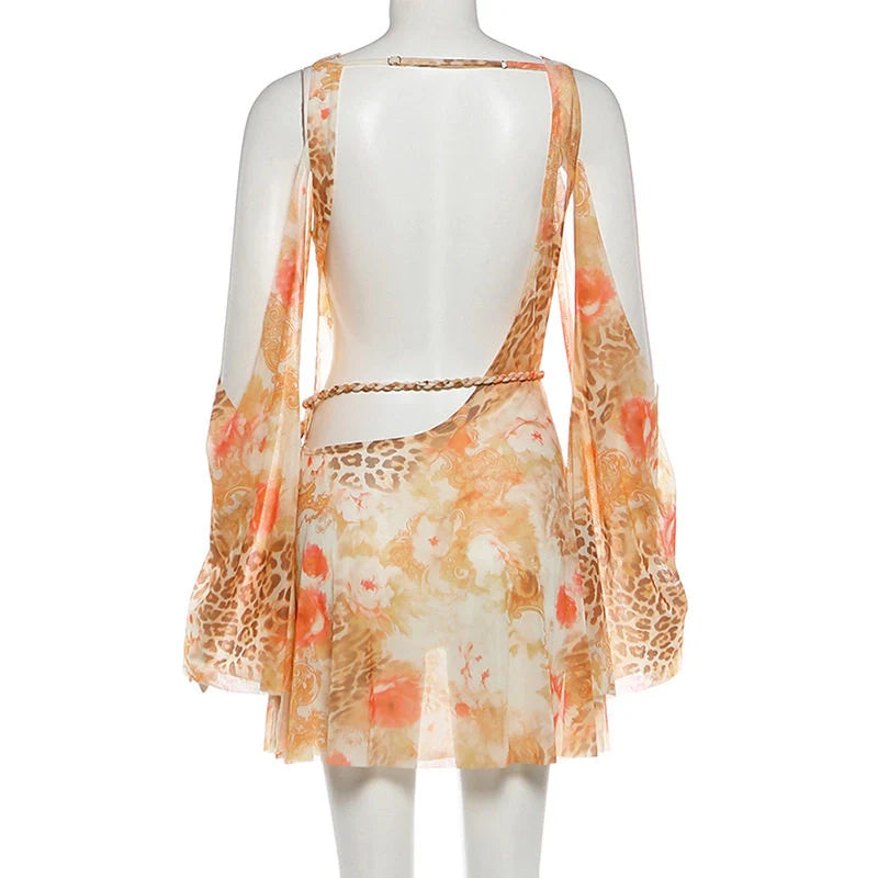 Printed Cowl Neck Mini Dress