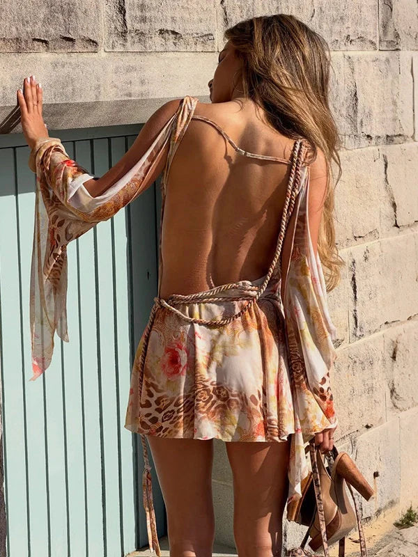 Printed Cowl Neck Mini Dress [F5Z4B2B3]