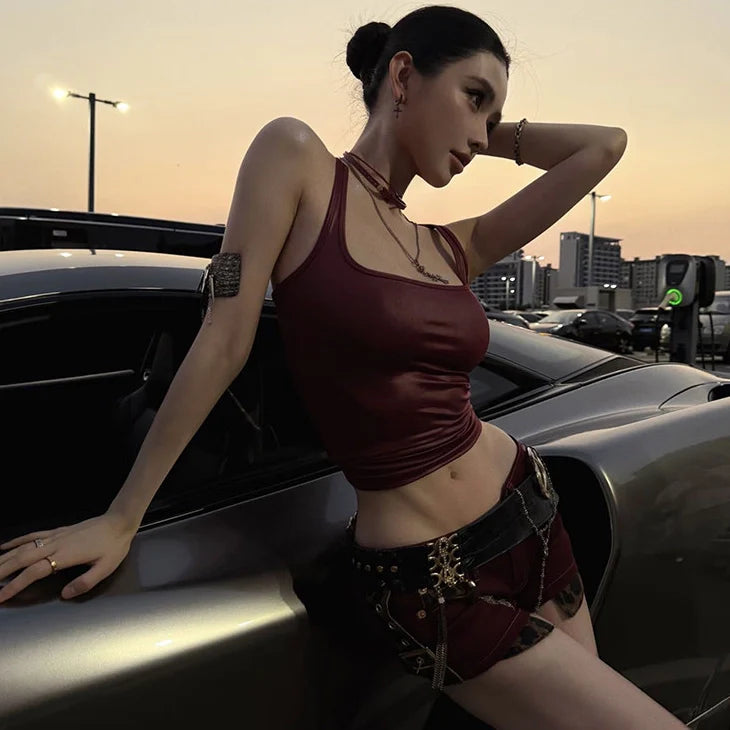 Red Ruched Camisole Top