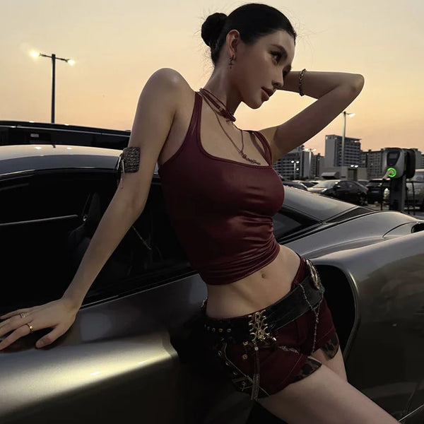 Red Ruched Camisole Top