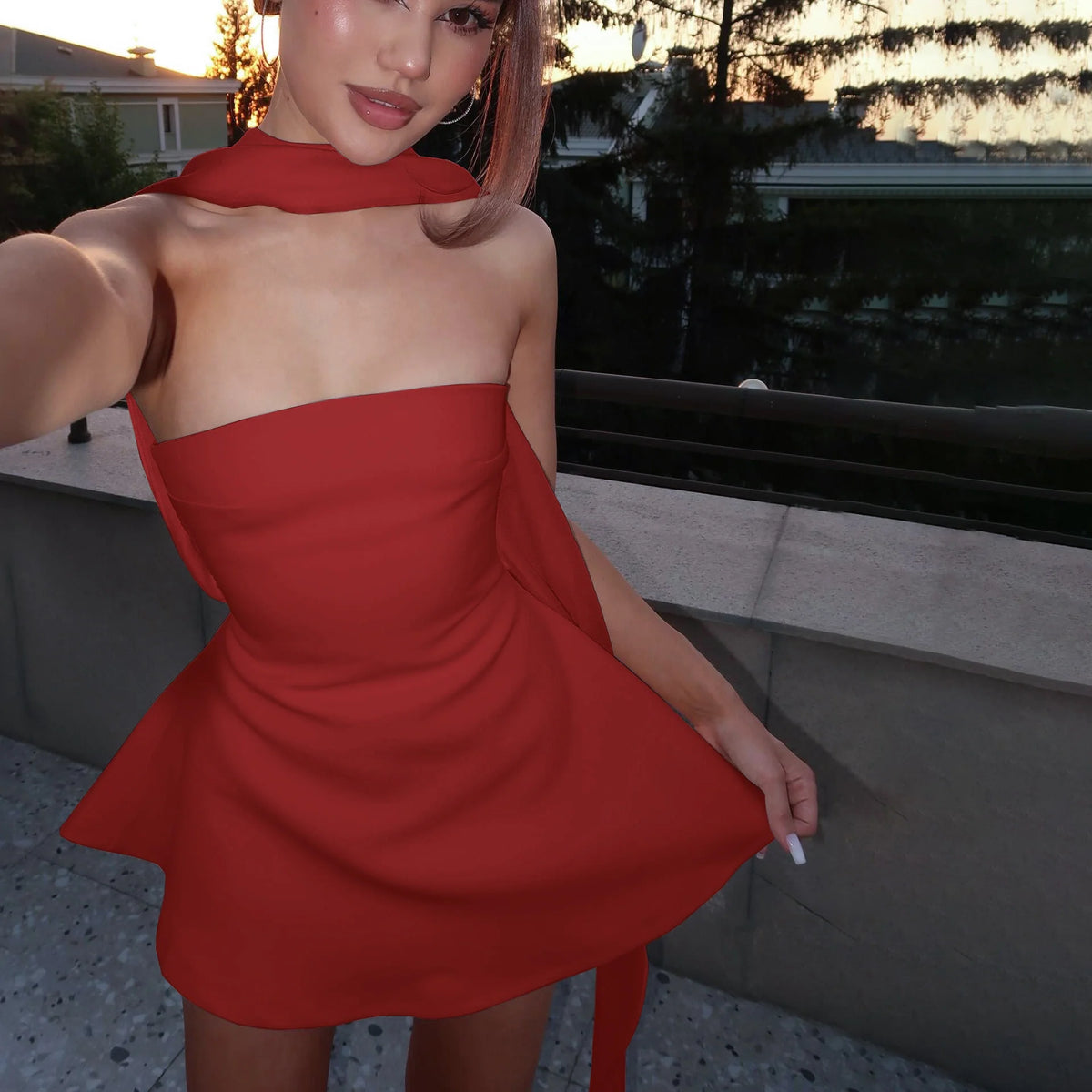 Ribbon Halter Neck Mini Dress