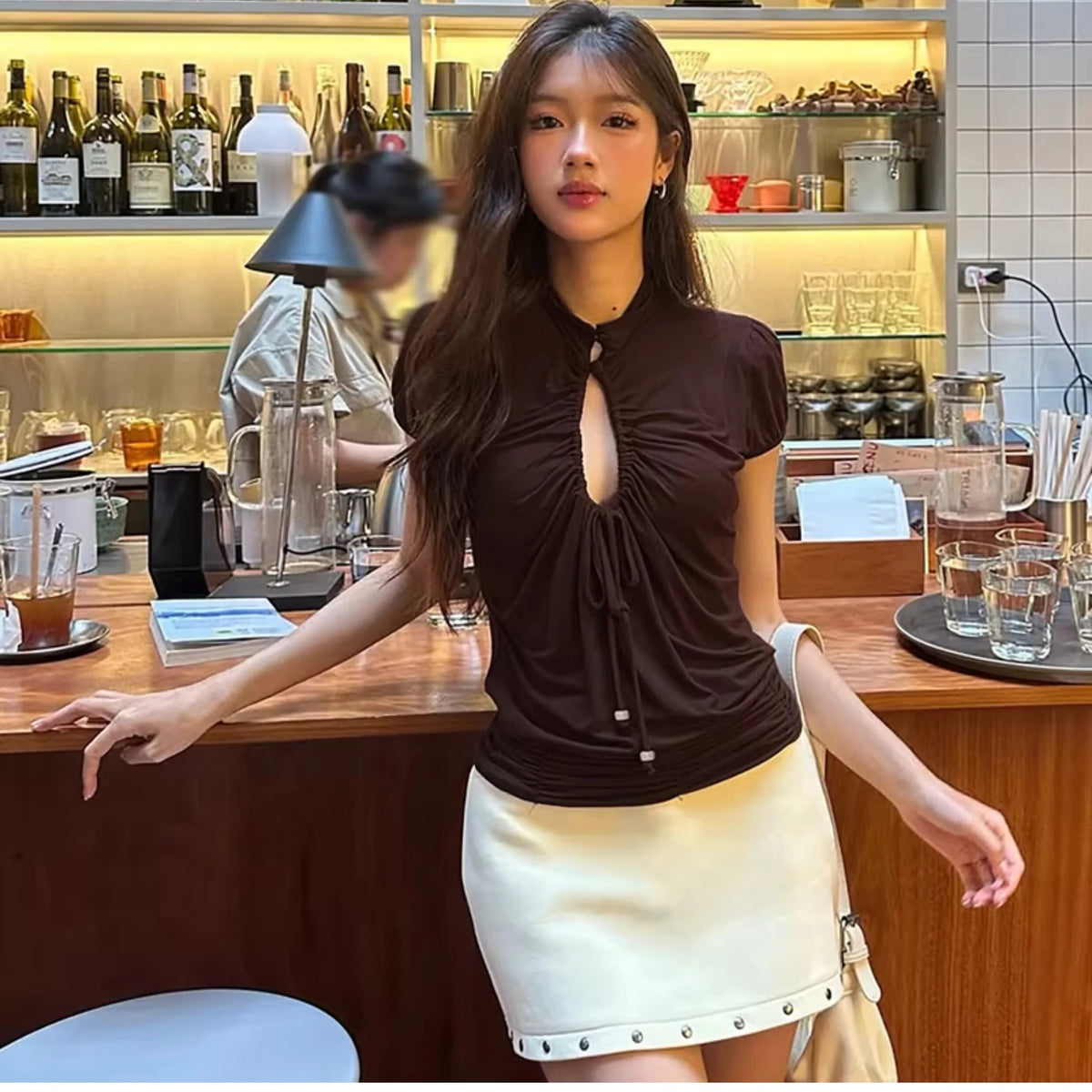 Ruched Cut-Out Short Sleeve Top
