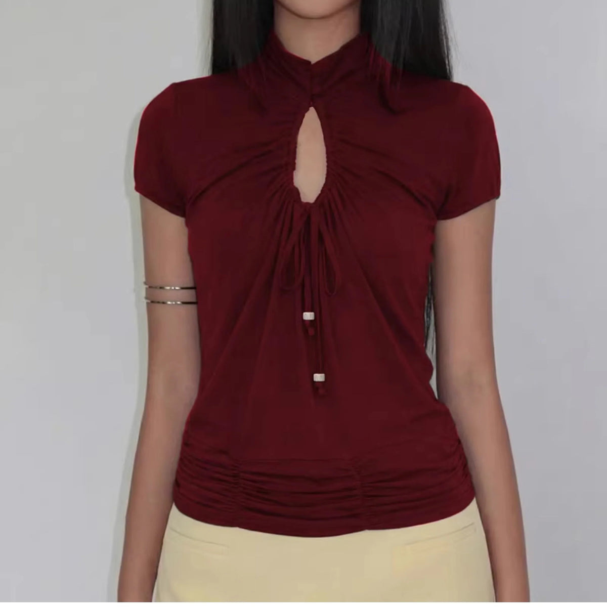 Ruched Cut-Out Short Sleeve Top