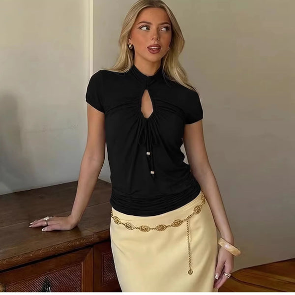 Ruched Cut-Out Short Sleeve Top