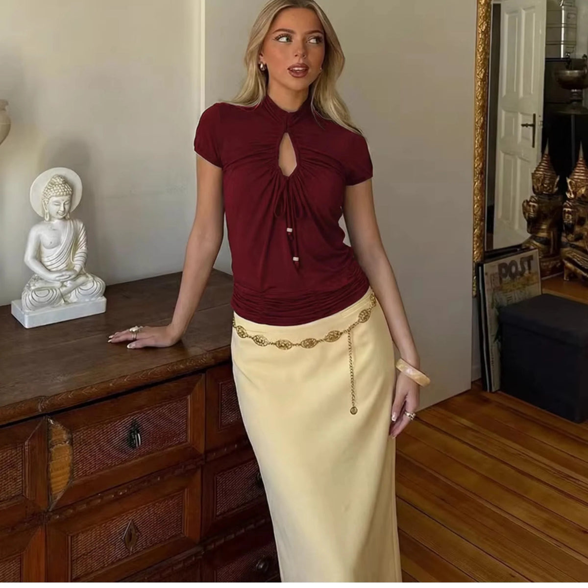 Ruched Cut-Out Short Sleeve Top