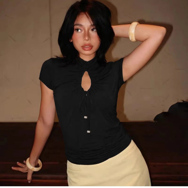 Ruched Cut-Out Short Sleeve Top