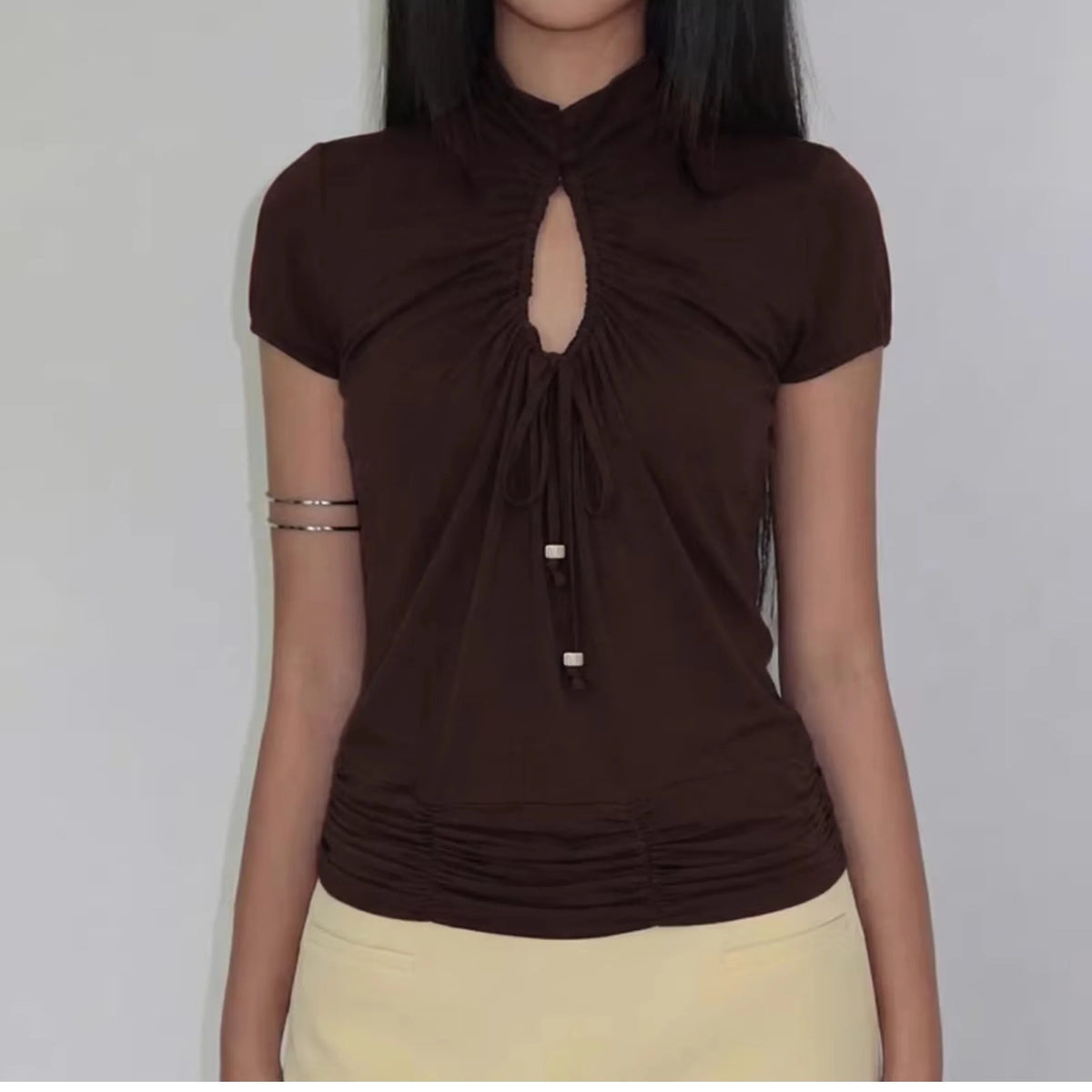 Ruched Cut-Out Short Sleeve Top