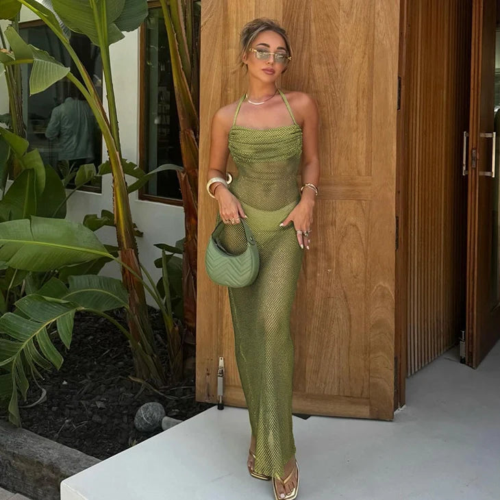 Aurelia Ruched Halter Maxi Dress